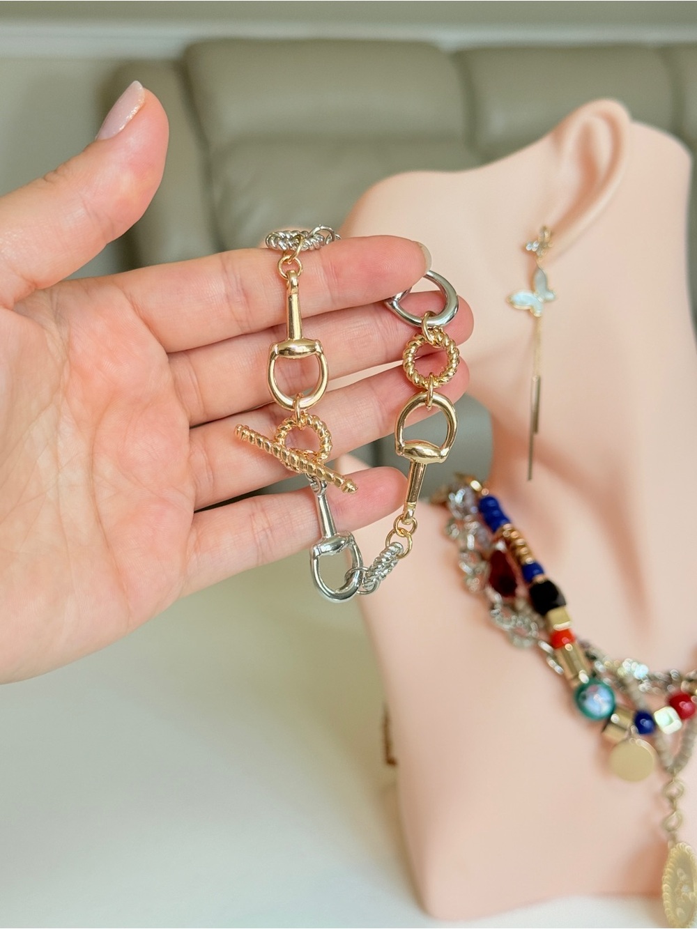 Gold and Silver Link Charm Bracelet - Picture 10 of 10